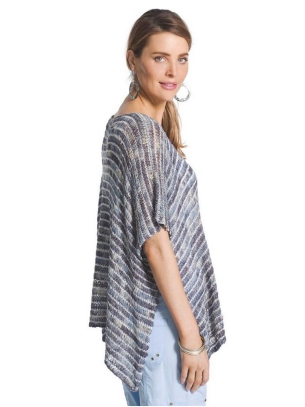 Chico’s Teagan Blue Textured Open Knit Poncho Cover-Up S/M - Picture 4 of 7